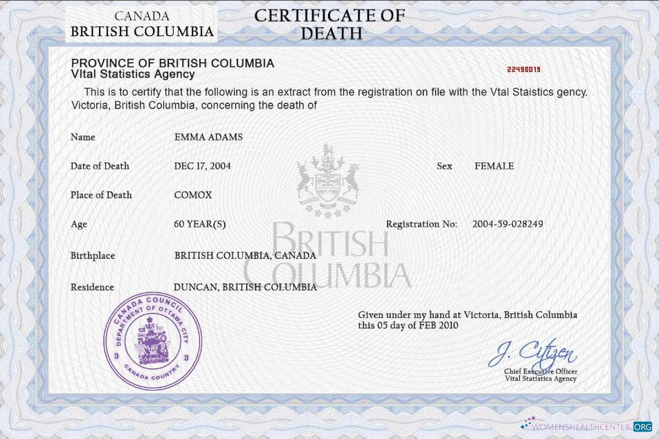 Download Canada vital record death certificate PSD template Photoshop template
